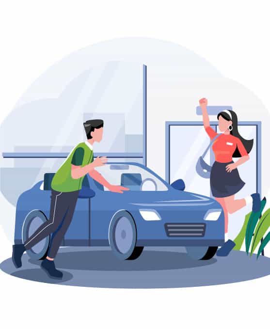 Illustration couple buying new car.